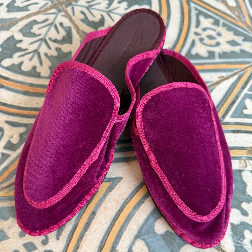 Velvet Slip-On Loafers in Magenta